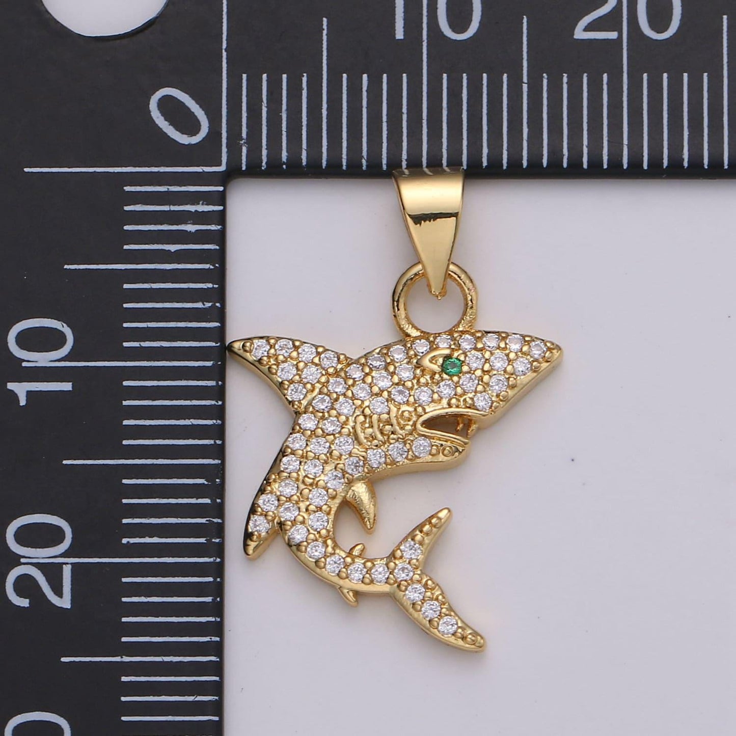 Micro pave shark 24k gold charms, fish charm, gold shark under the sea ocean jewelry inspired, 1736