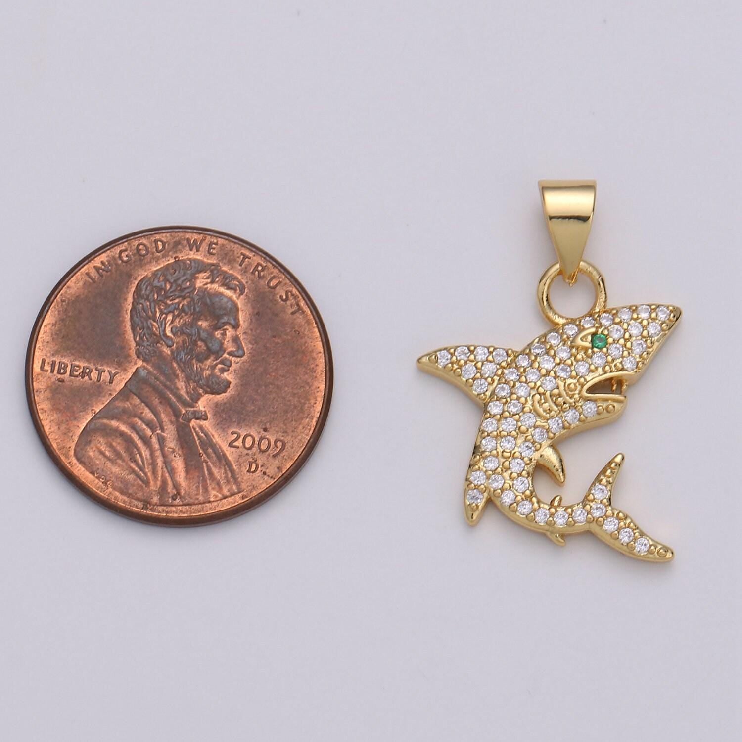Micro pave shark 24k gold charms, fish charm, gold shark under the sea ocean jewelry inspired, 1736