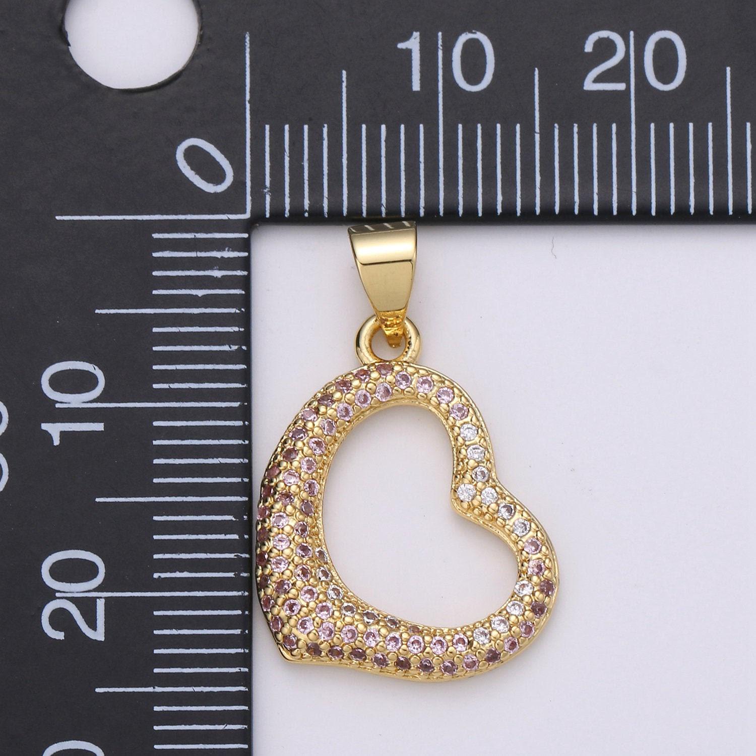 24k gold filled micro pave cz heart pendant charm, open heart micro pave cz pendant charm, gold filled pendant, for diy jewelry i-798