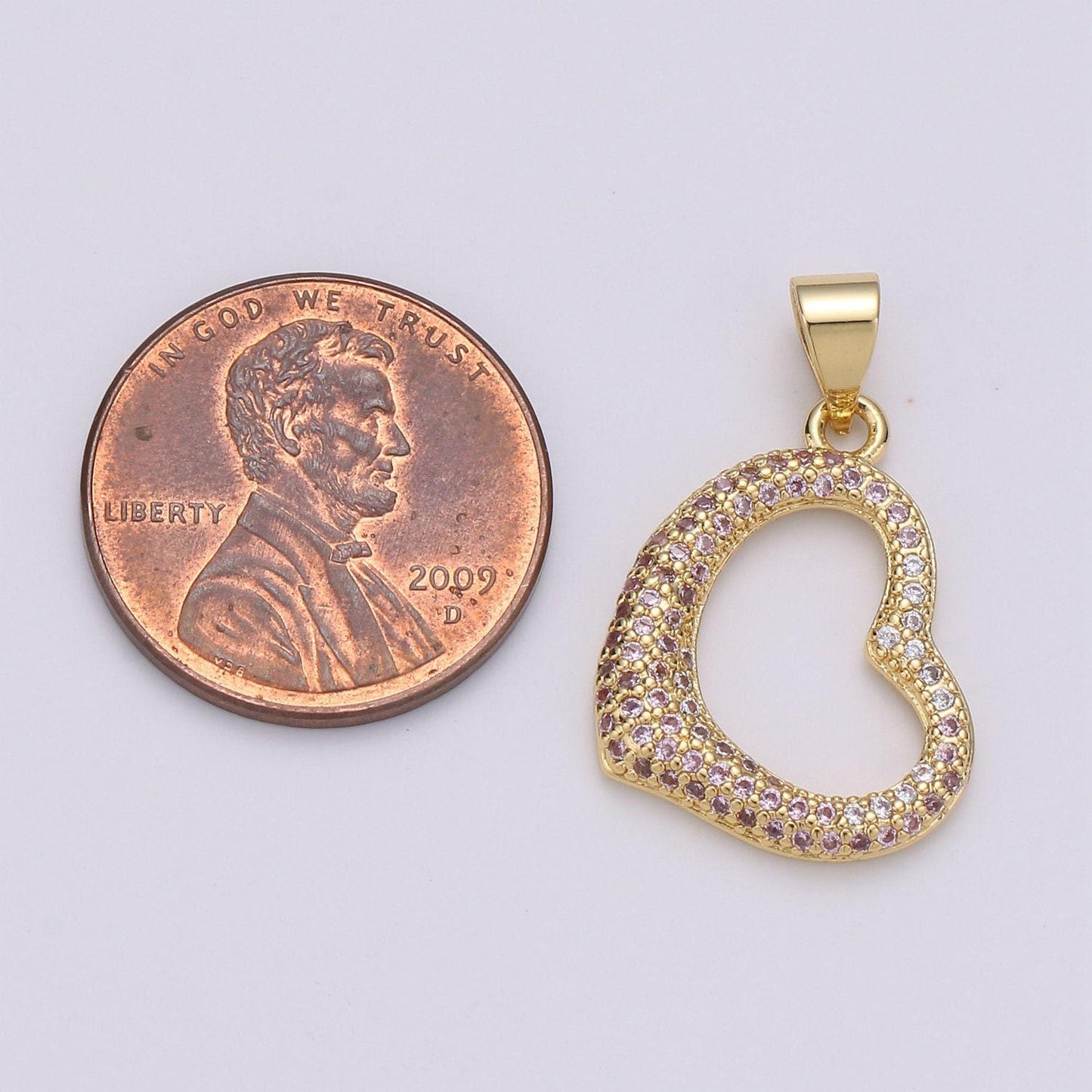 24k gold filled micro pave cz heart pendant charm, open heart micro pave cz pendant charm, gold filled pendant, for diy jewelry i-798