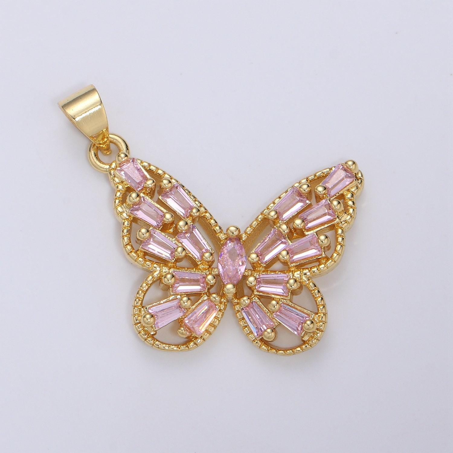 14k gold filled micro pave cz butterfly pendant charm, gold filled pendant, baguette cz pendant i-672 i-673 i-796