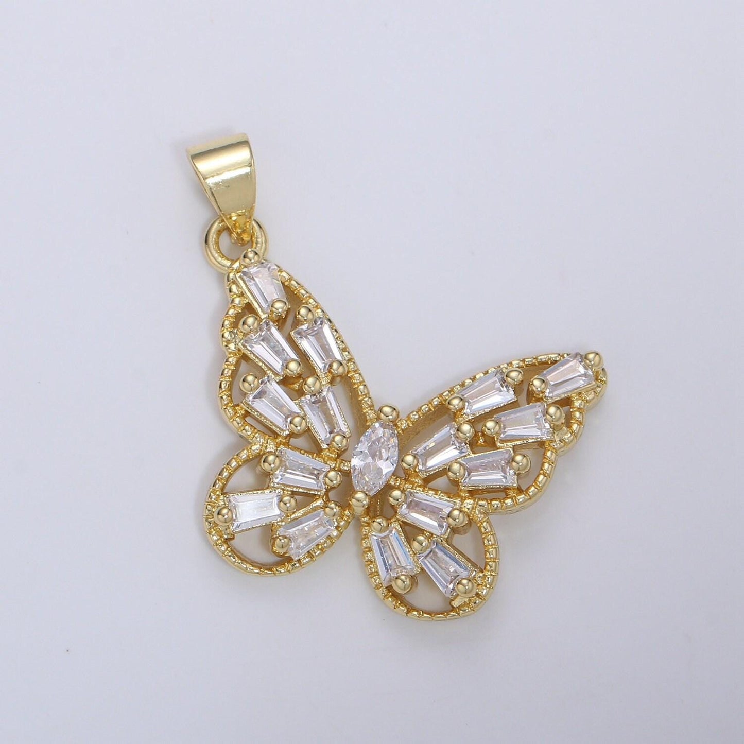 14k gold filled micro pave cz butterfly pendant charm, gold filled pendant, baguette cz pendant i-672 i-673 i-796