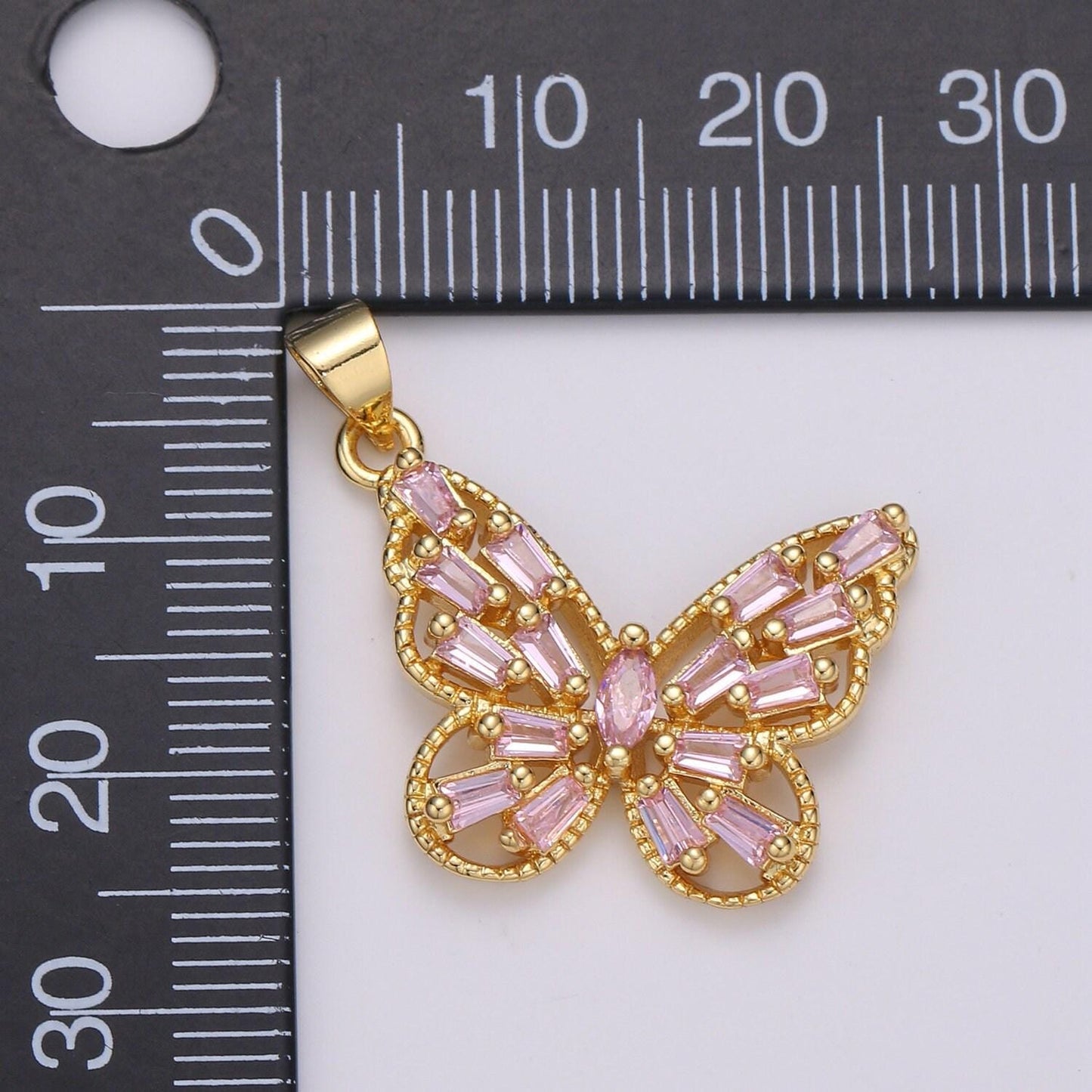 14k gold filled micro pave cz butterfly pendant charm, gold filled pendant, baguette cz pendant i-672 i-673 i-796