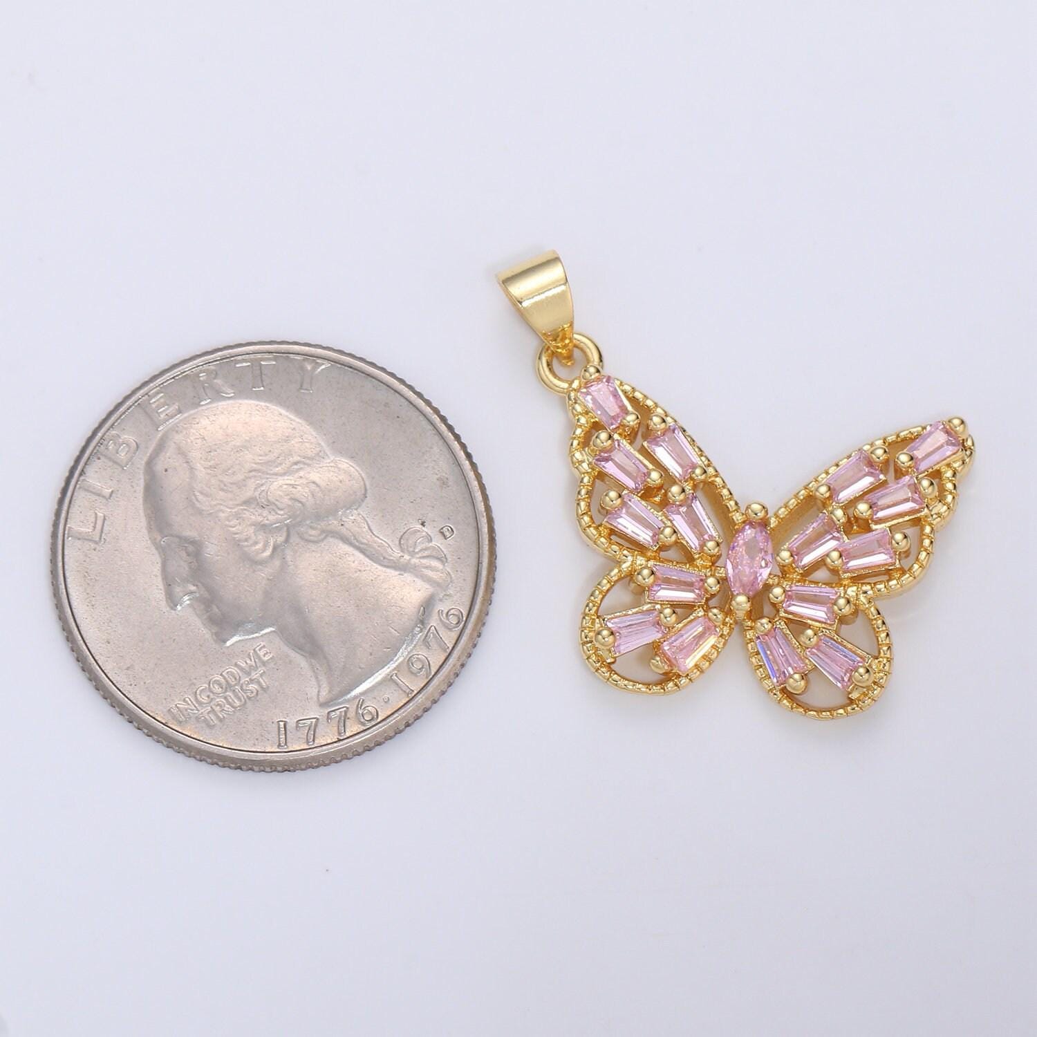 14k gold filled micro pave cz butterfly pendant charm, gold filled pendant, baguette cz pendant i-672 i-673 i-796