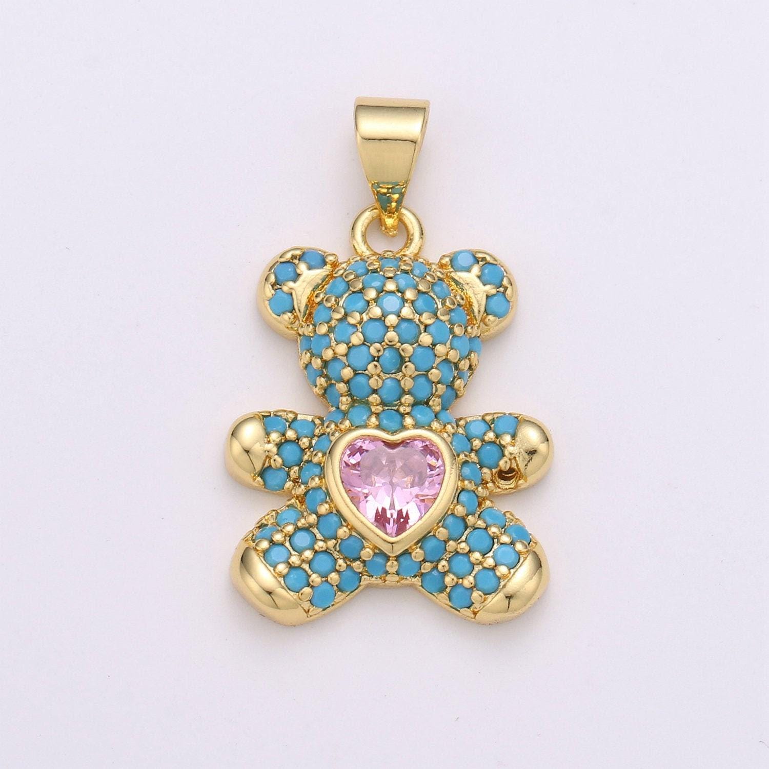 Gold bear charm teddy bear charm necklace pendant / keychain / earrings / kids crafts i-779