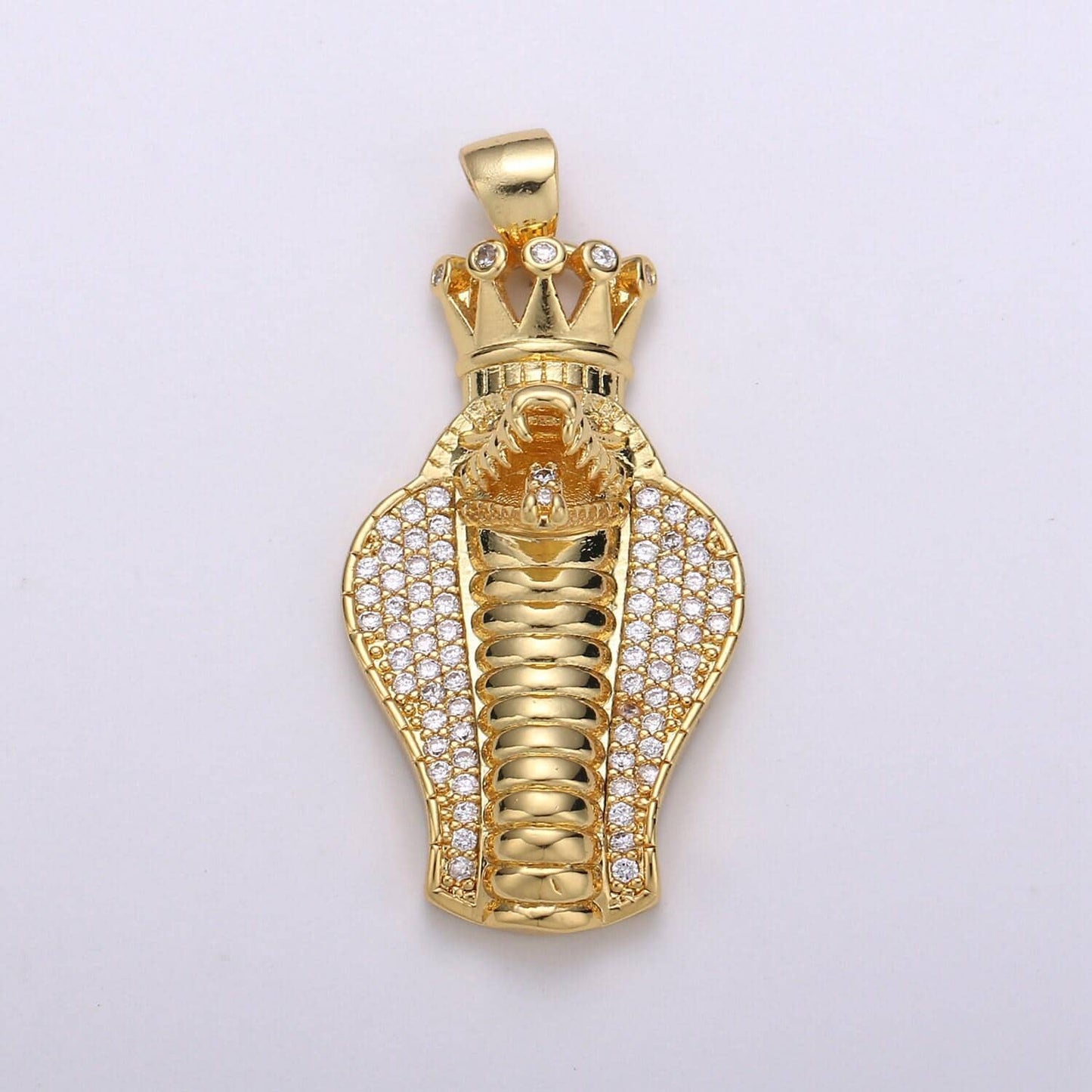 24k gold filled micro pave cobra snake charm, cubic zirconia snake pendant charm, gold filled charm, for diy jewelry i-936