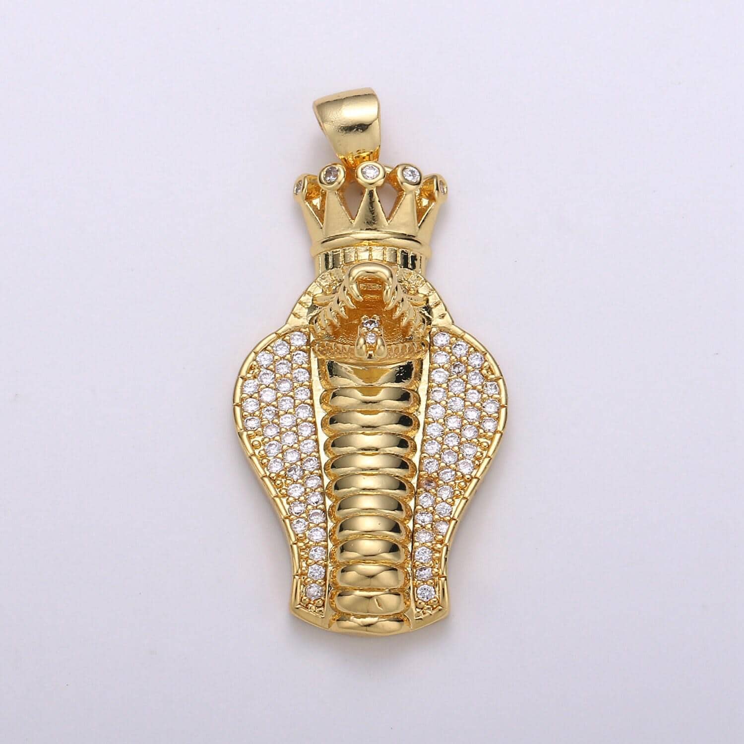 24k gold filled micro pave cobra snake charm, cubic zirconia snake pendant charm, gold filled charm, for diy jewelry i-936