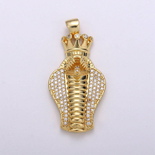 24k gold filled micro pave cobra snake charm, cubic zirconia snake pendant charm, gold filled charm, for diy jewelry i-936