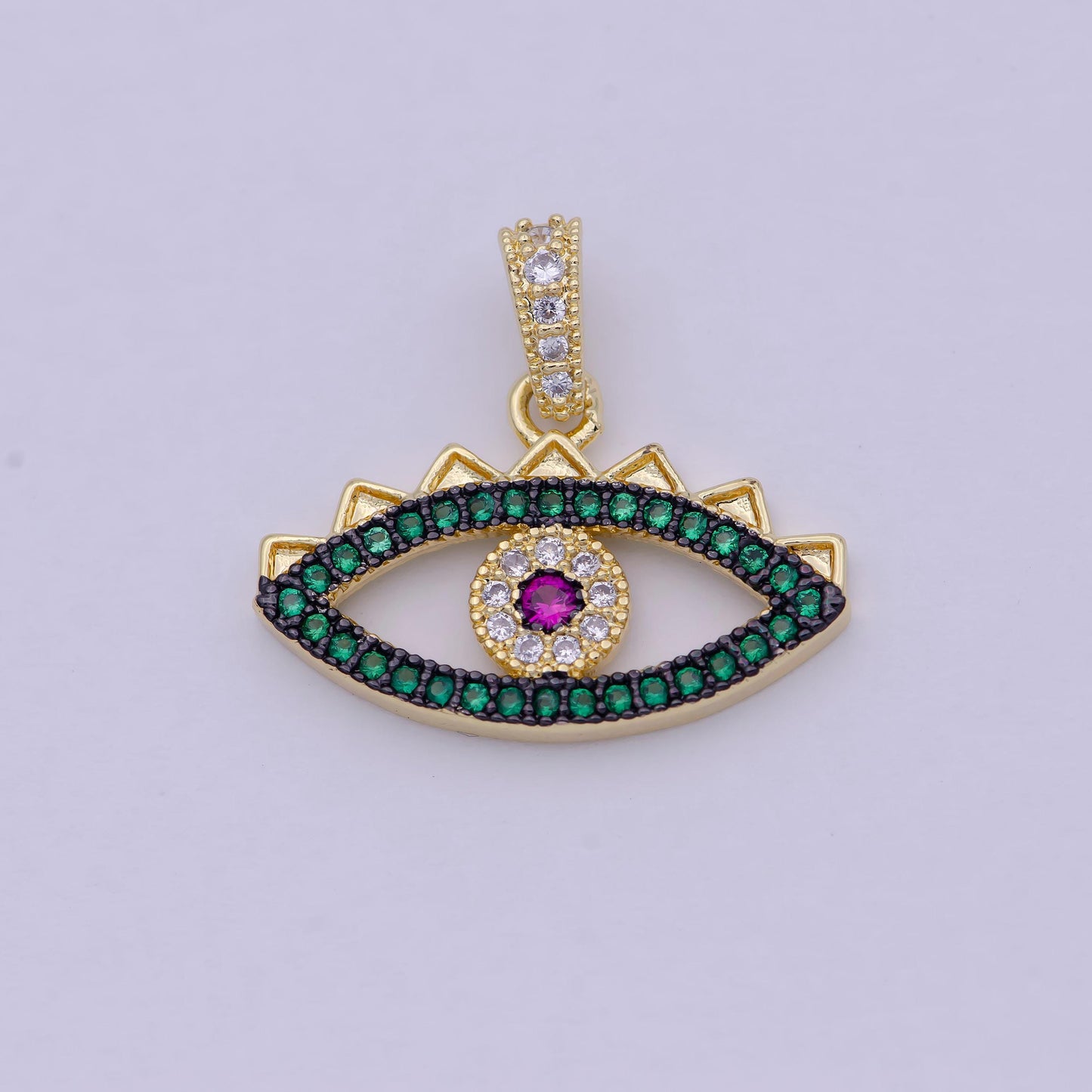 Green micro pave evil eye charm cubic eye of ra necklace earring charm in 24k gold filled for necklace bracelet component supply i-774