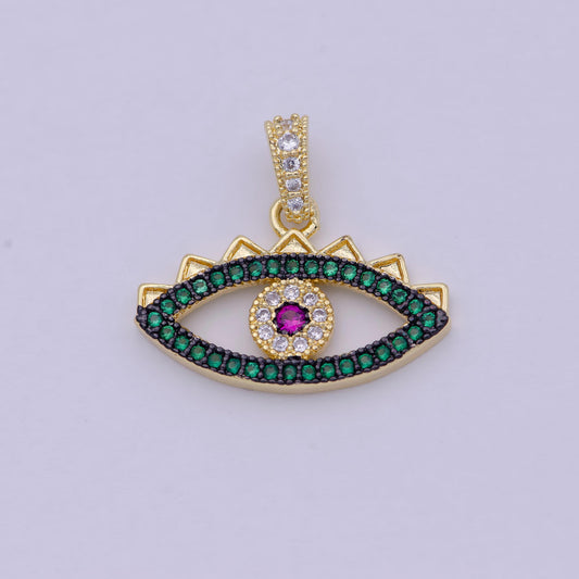 Green micro pave evil eye charm cubic eye of ra necklace earring charm in 24k gold filled for necklace bracelet component supply i-774