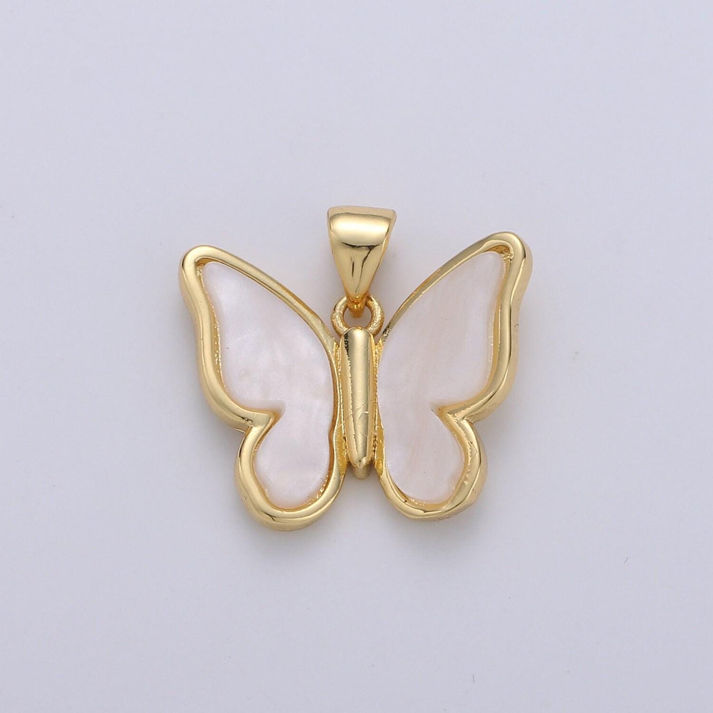 Pearl mariposa butterfly charm pink butterfly charm acrylic pendant for necklace earring supply component in real gold plated tarnish free