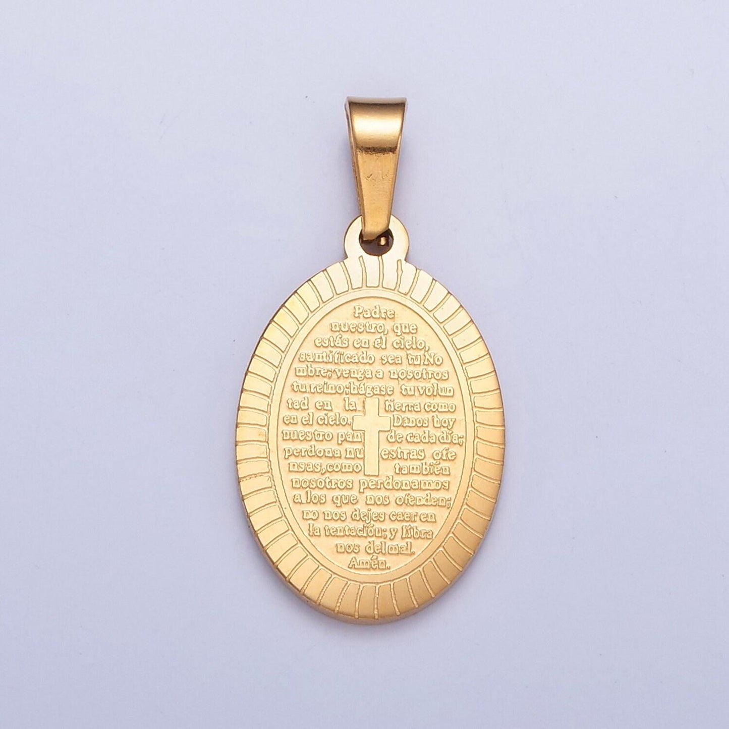 24k gold oval sunburst tiny cross charm spanish the lord's prayer padre nuestro for necklace pendant religious charm | i-529. i-759