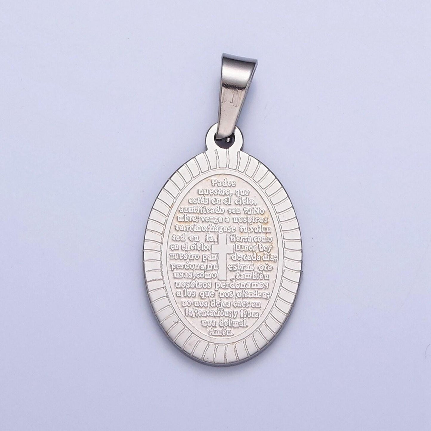 24k gold oval sunburst tiny cross charm spanish the lord's prayer padre nuestro for necklace pendant religious charm | i-529. i-759