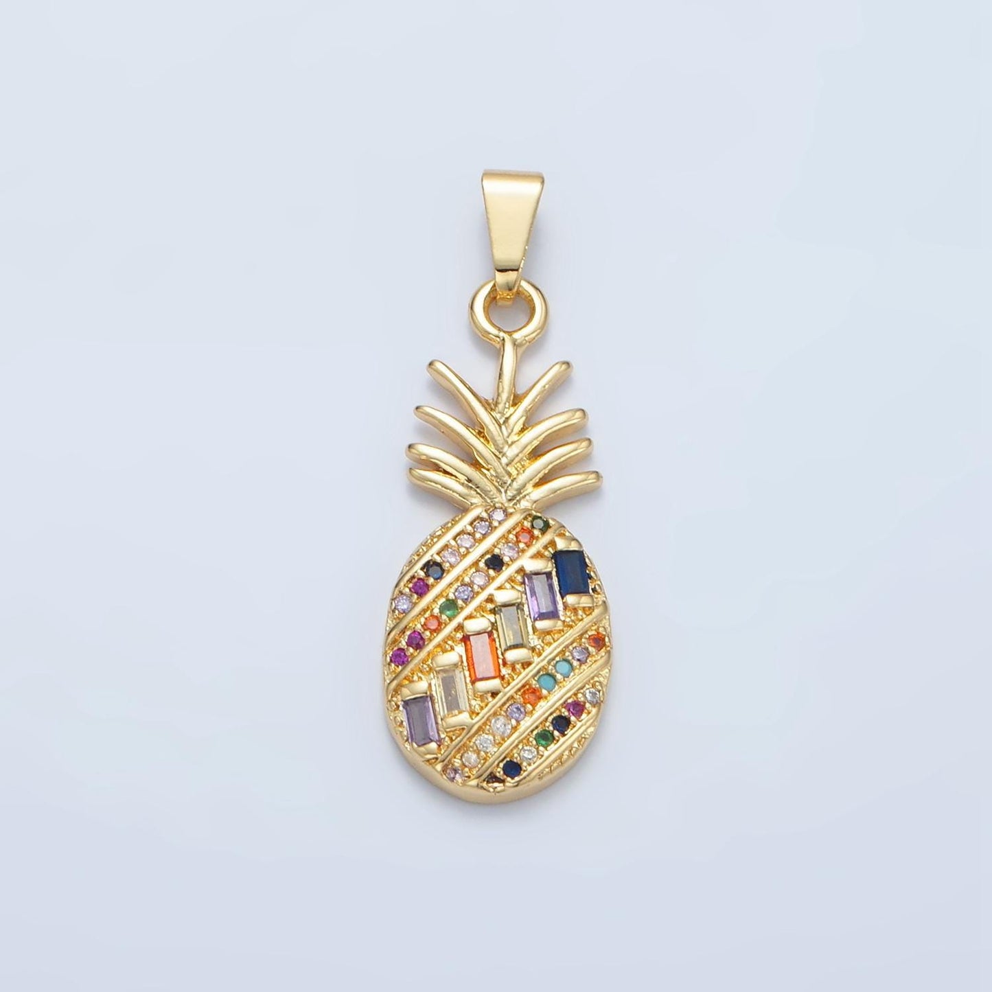 18k gold filled multicolor cz micro paved pineapple fruit pendant tropical fruit jewelry inspired | i754