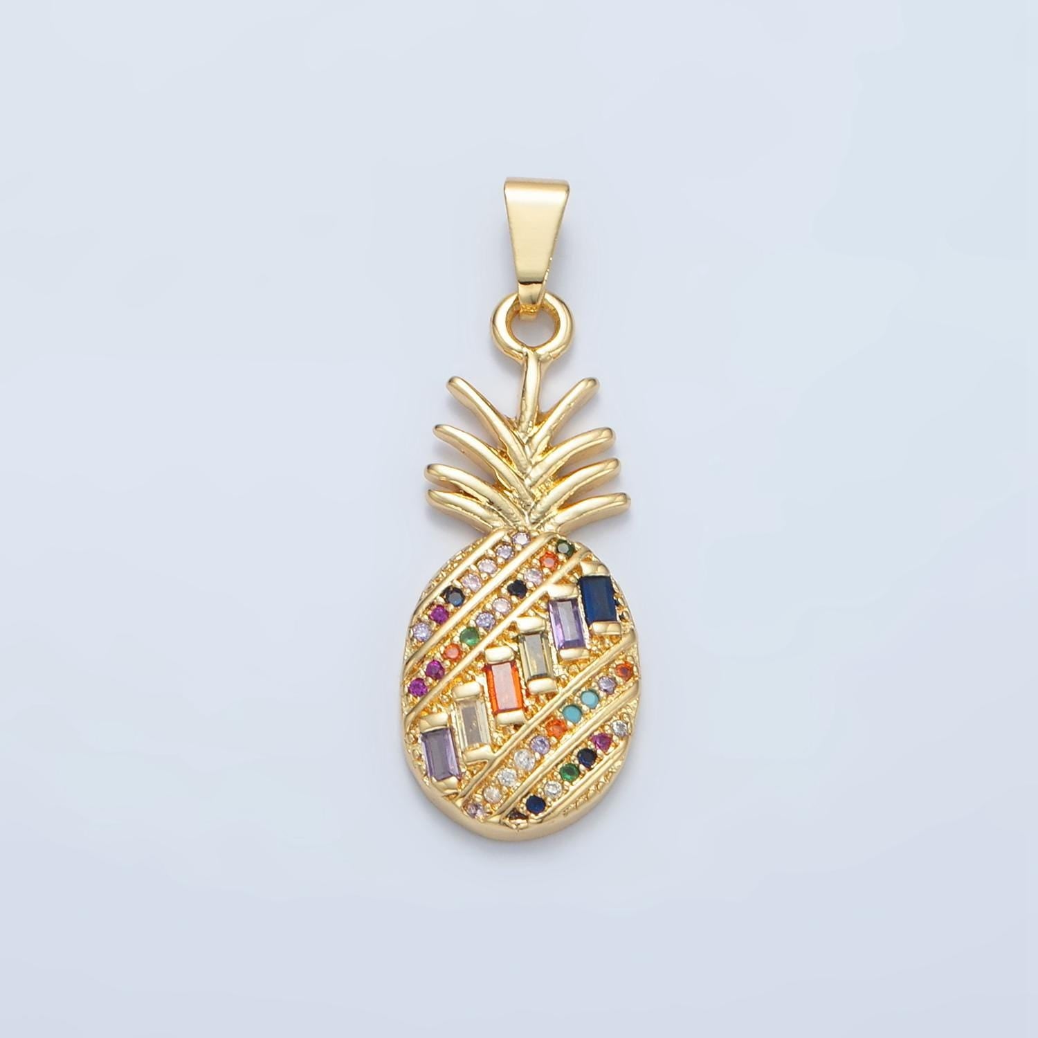 18k gold filled multicolor cz micro paved pineapple fruit pendant tropical fruit jewelry inspired | i754