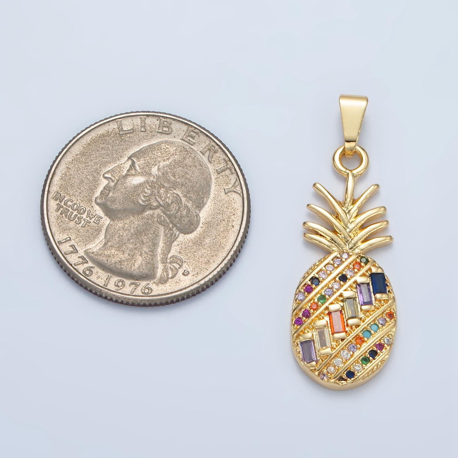 18k gold filled multicolor cz micro paved pineapple fruit pendant tropical fruit jewelry inspired | i754
