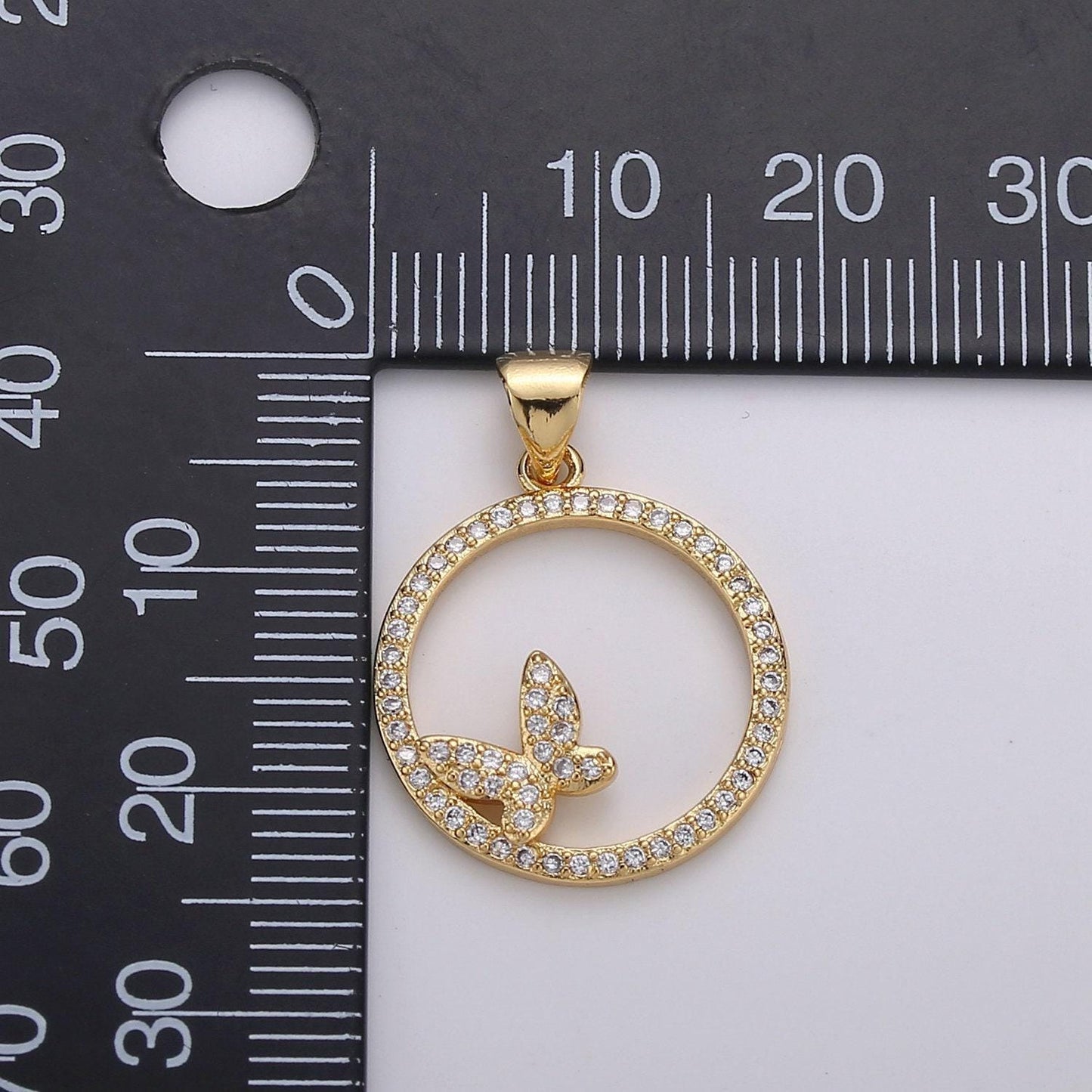 Dainty 14k gold  micro pave butterfly charm, round circle mariposa pendant charm,  charm, for diy jewelry i-744