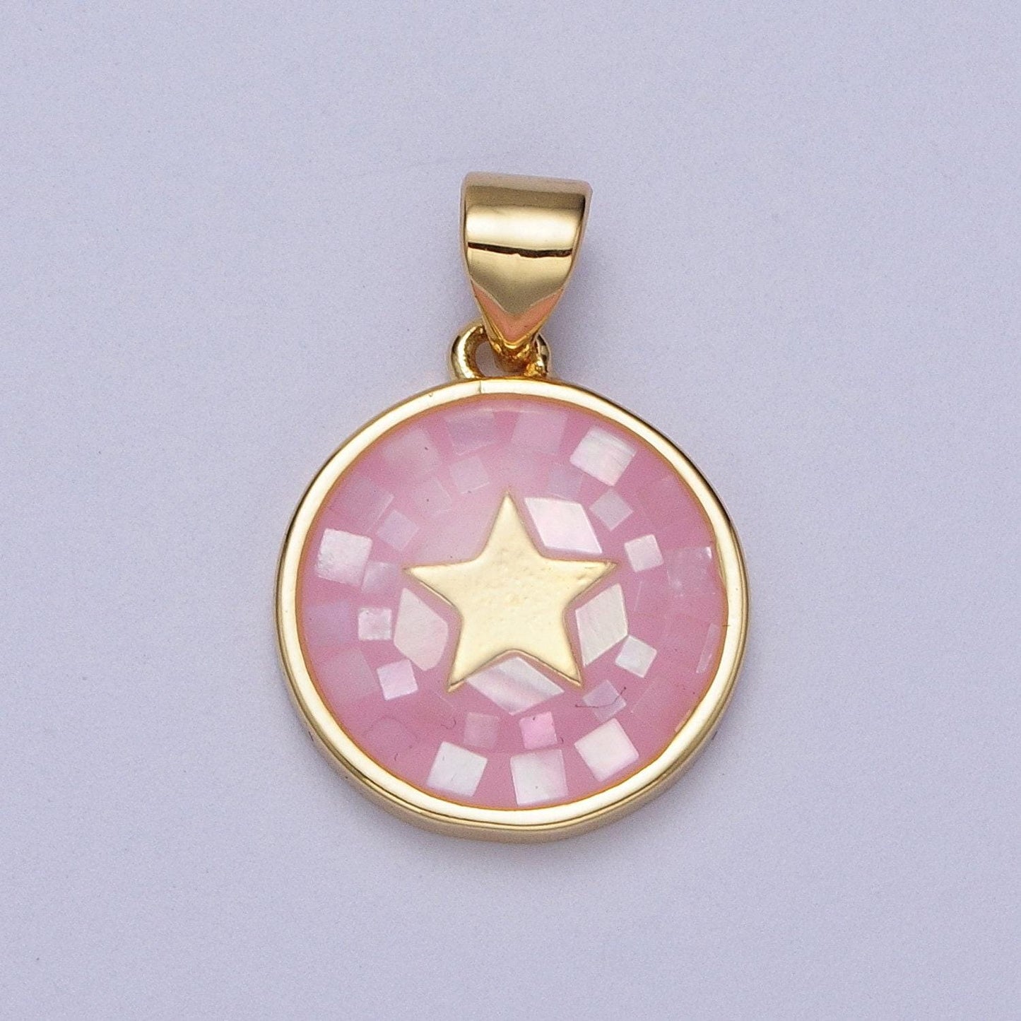 Dainty pink, green, blue white shell star pendant for celestial jewelry making supply in 24k gold filled