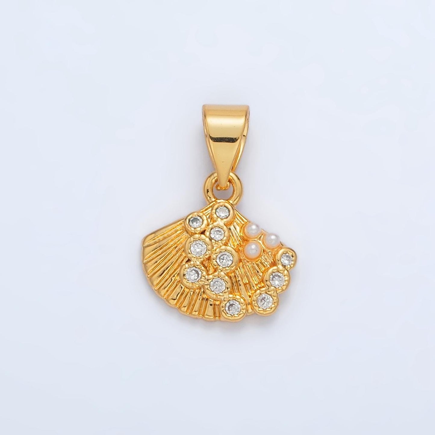 Dainty pearl shell dangle charm tiny pearl vintage seashell pendant jewelry making in 14k gold filled for jewelry making supply i718