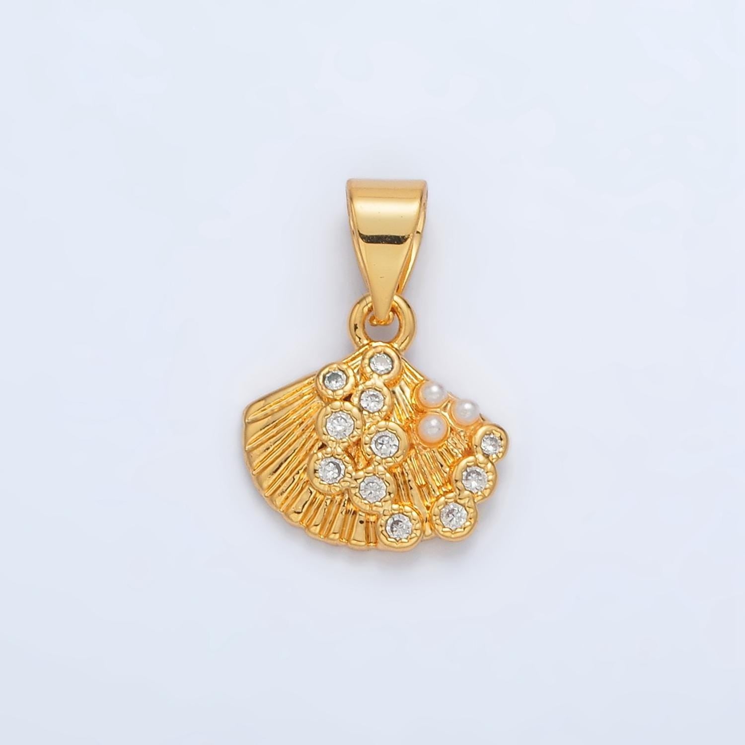Dainty pearl shell dangle charm tiny pearl vintage seashell pendant jewelry making in 14k gold filled for jewelry making supply i718