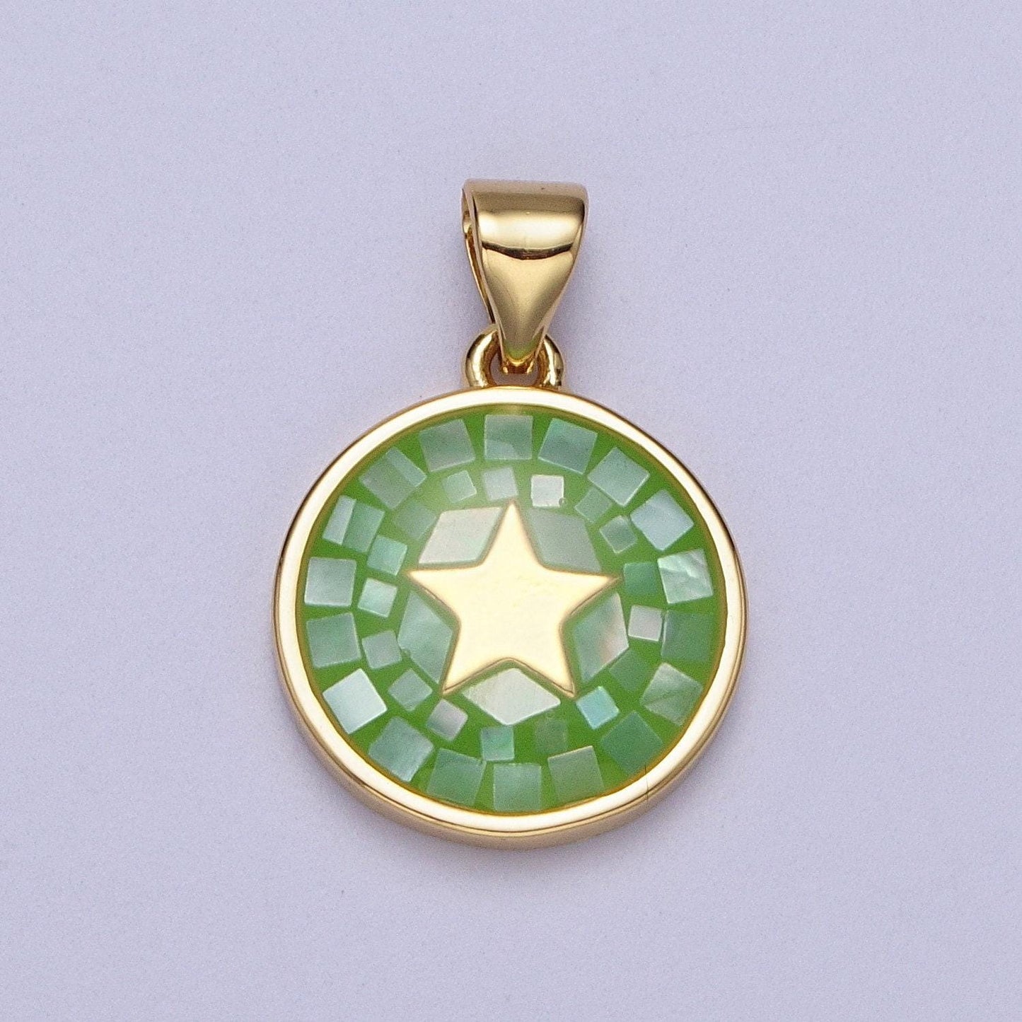 Dainty pink, green, blue white shell star pendant for celestial jewelry making supply in 24k gold filled