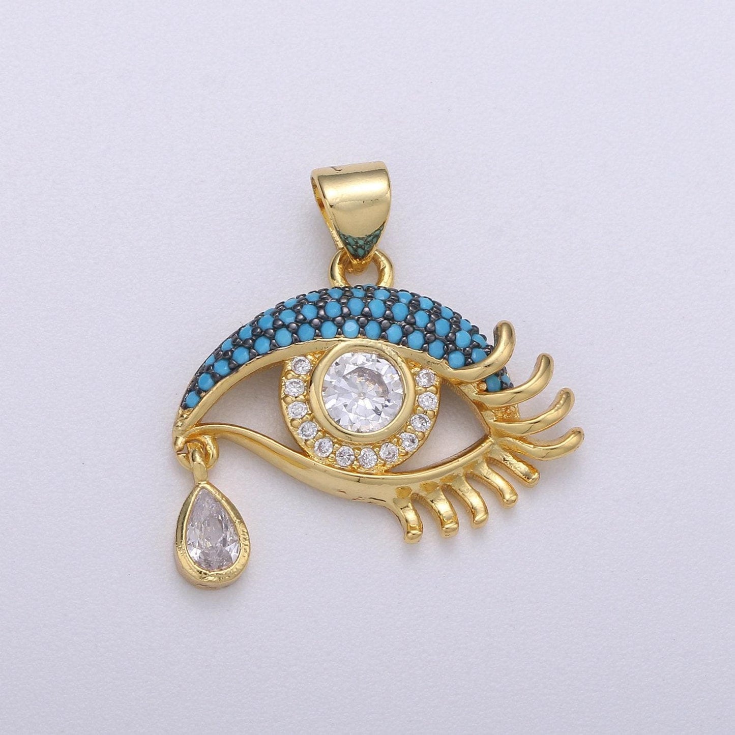 24k gold filled eye pendant, pave evil eye necklace charm turquoise cz eye charm, evil eye pendant, teardop pendant, tear drop eye