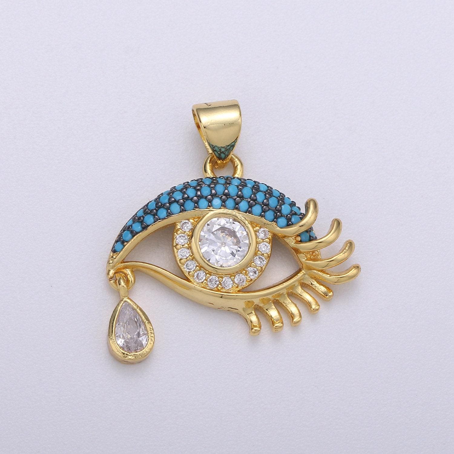 24k gold filled eye pendant, pave evil eye necklace charm turquoise cz eye charm, evil eye pendant, teardop pendant, tear drop eye