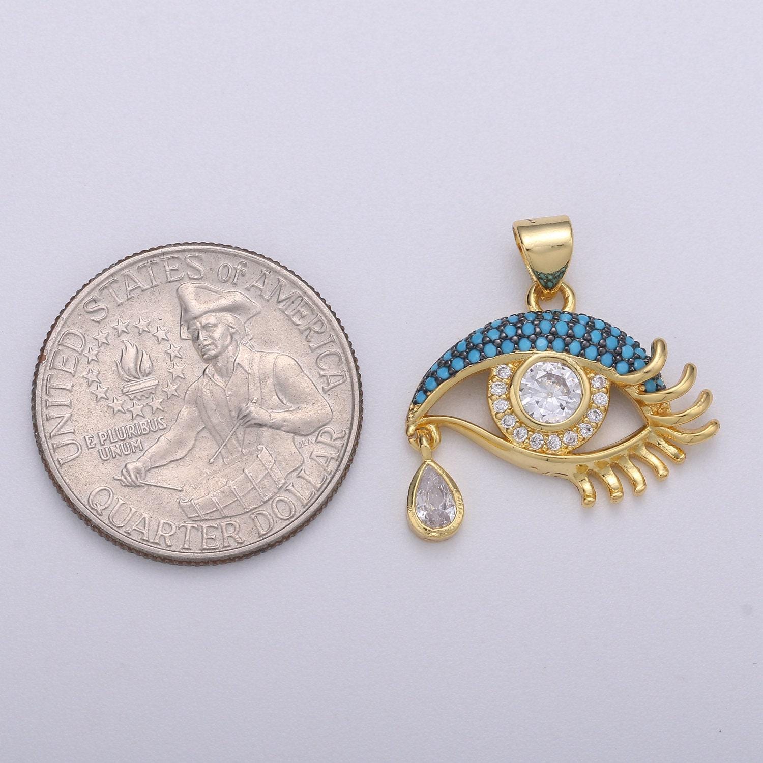 24k gold filled eye pendant, pave evil eye necklace charm turquoise cz eye charm, evil eye pendant, teardop pendant, tear drop eye