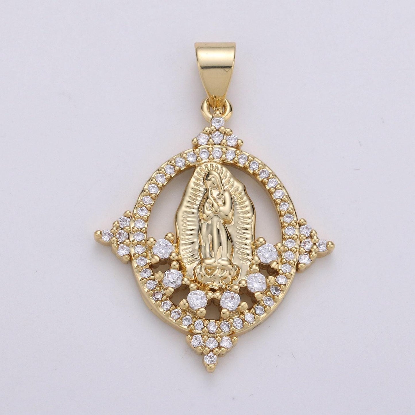 14k gold filled micro pave cz charm,bless mother virgin pendant,cluster cz pendant craft supplies for necklace bracelet jewelry making i-699