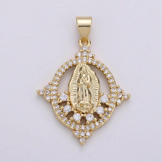 14k gold filled micro pave cz charm,bless mother virgin pendant,cluster cz pendant craft supplies for necklace bracelet jewelry making i-699