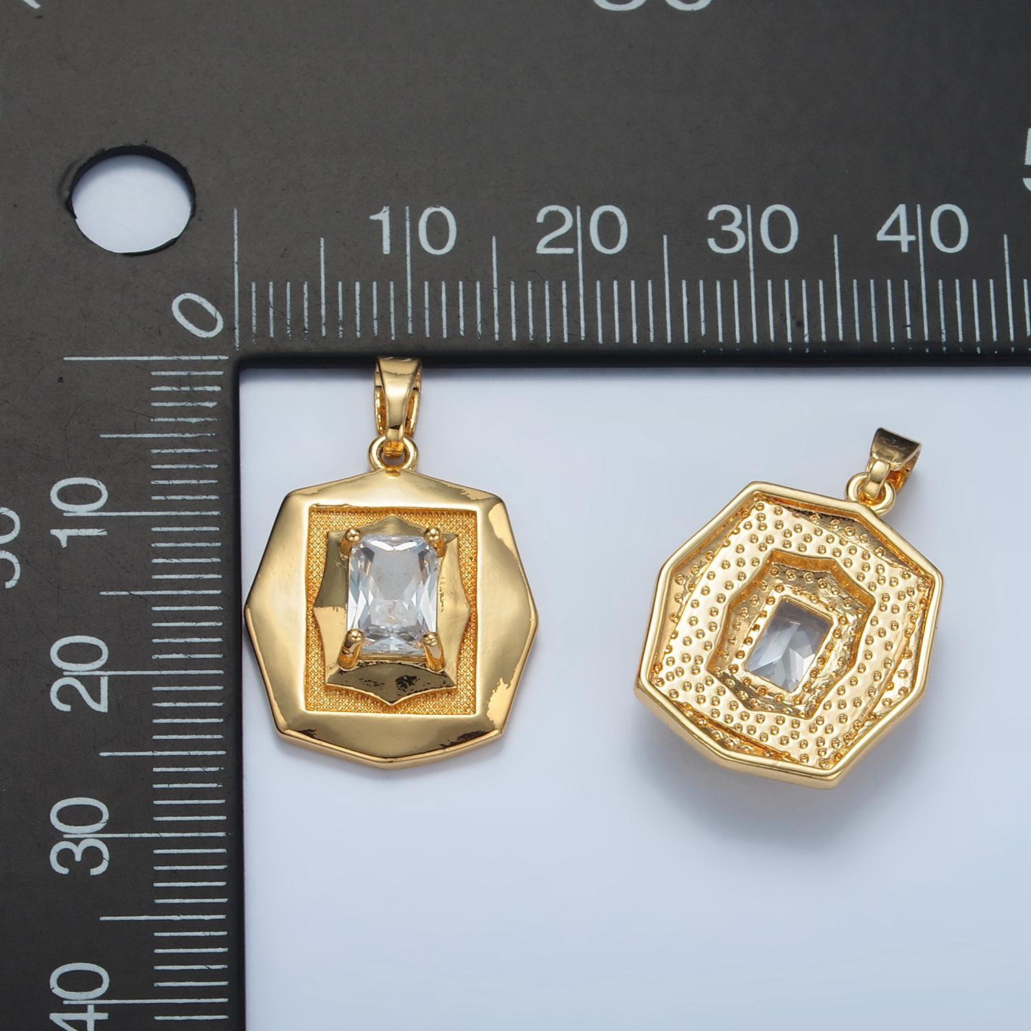 24 gold filled clear baguette cz geometric hexagonal pendant | i-697