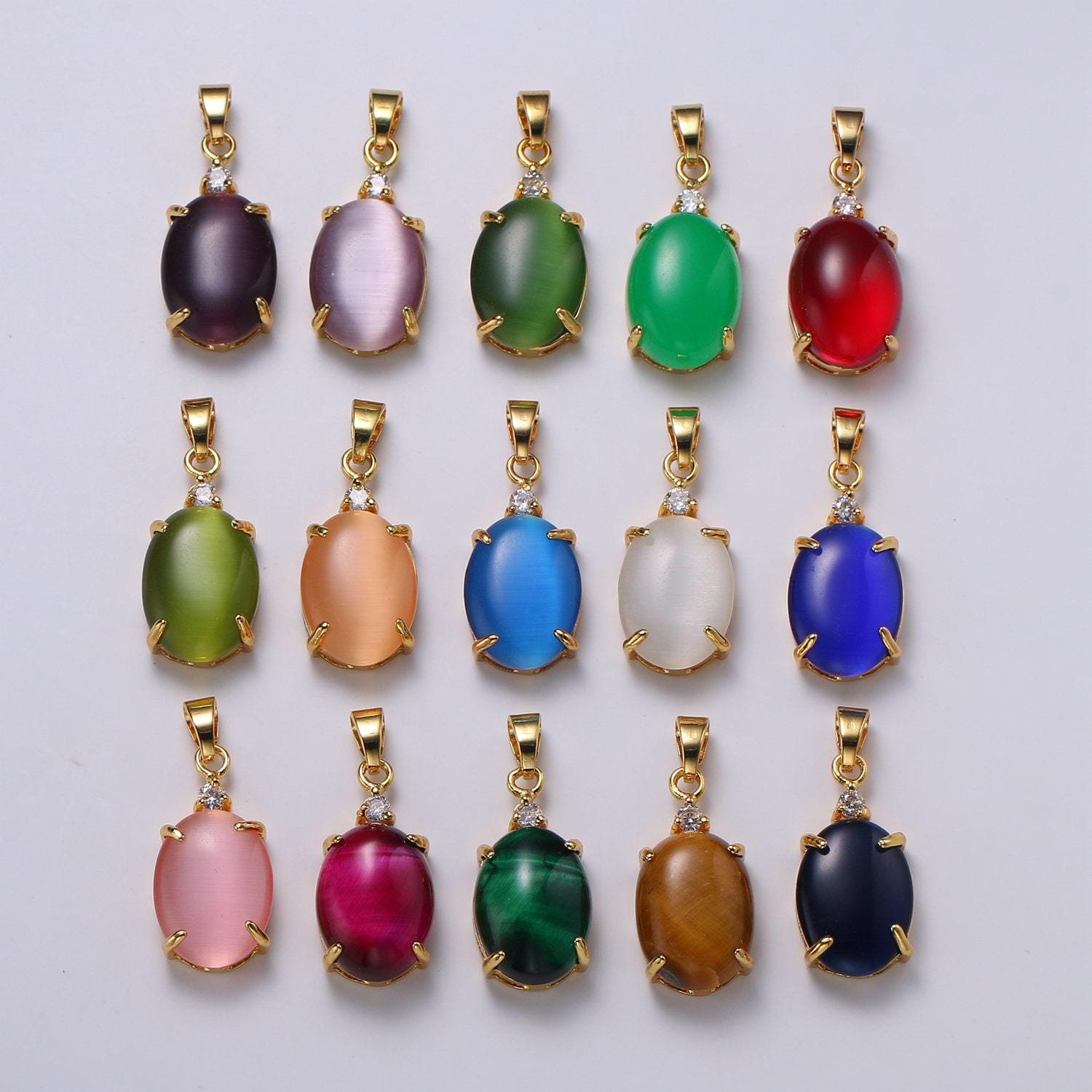 Multi color cat's eye: pink,plum,red ruby ,peridot 24k gold solitaire cz pendant, large cat's eye stone, pdgf-1625-1629