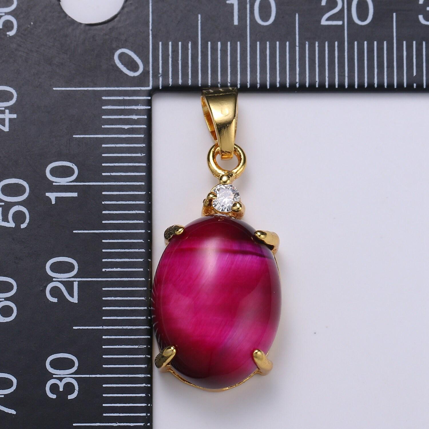 Multi color cat's eye: pink,plum,red ruby ,peridot 24k gold solitaire cz pendant, large cat's eye stone, pdgf-1625-1629