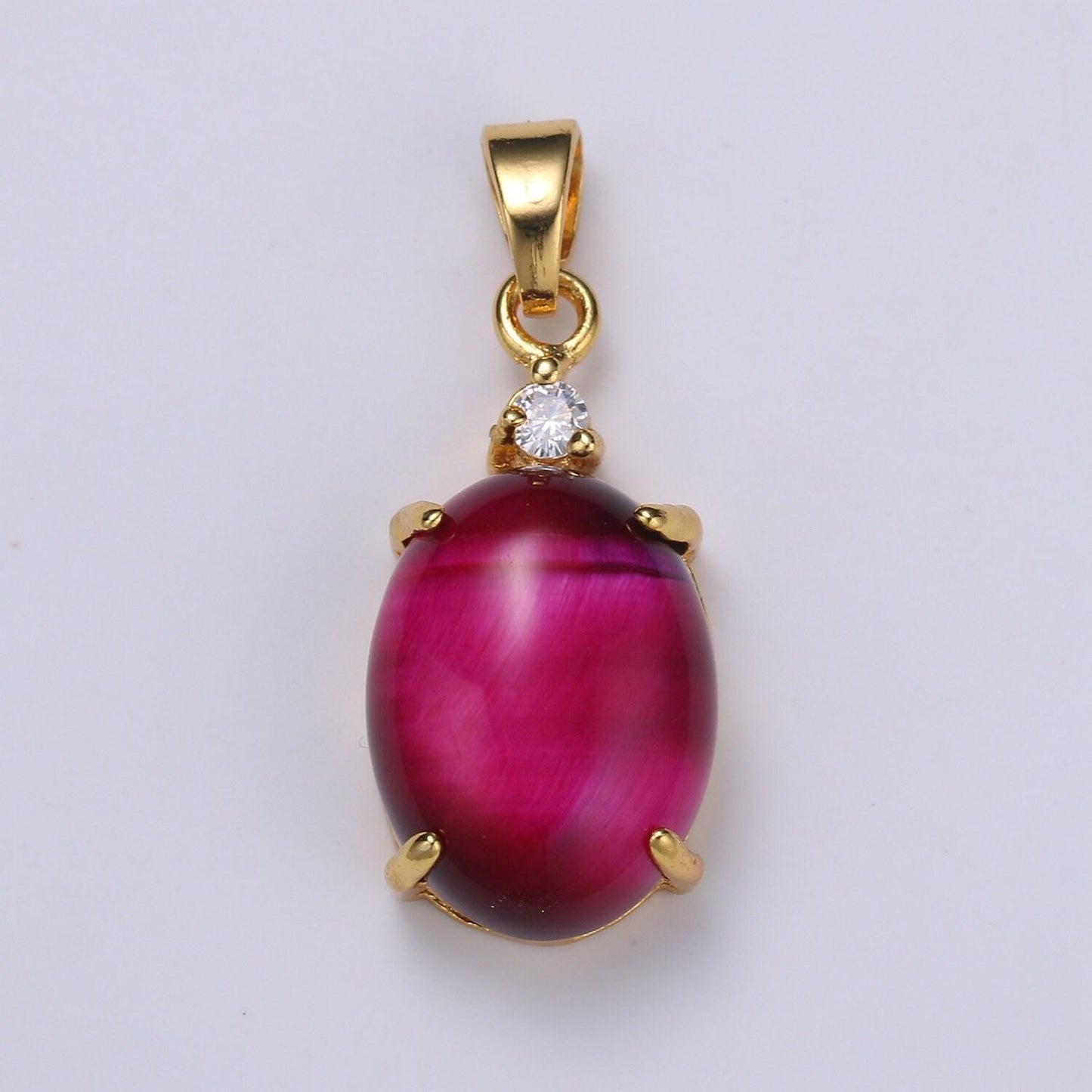 Multi color cat's eye: pink,plum,red ruby ,peridot 24k gold solitaire cz pendant, large cat's eye stone, pdgf-1625-1629