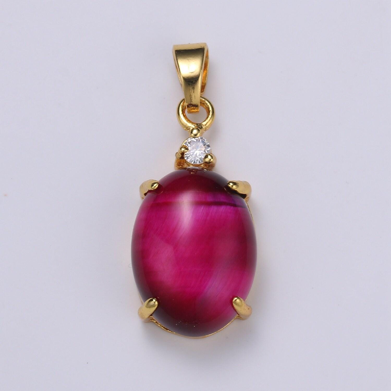 Multi color cat's eye: pink,plum,red ruby ,peridot 24k gold solitaire cz pendant, large cat's eye stone, pdgf-1625-1629