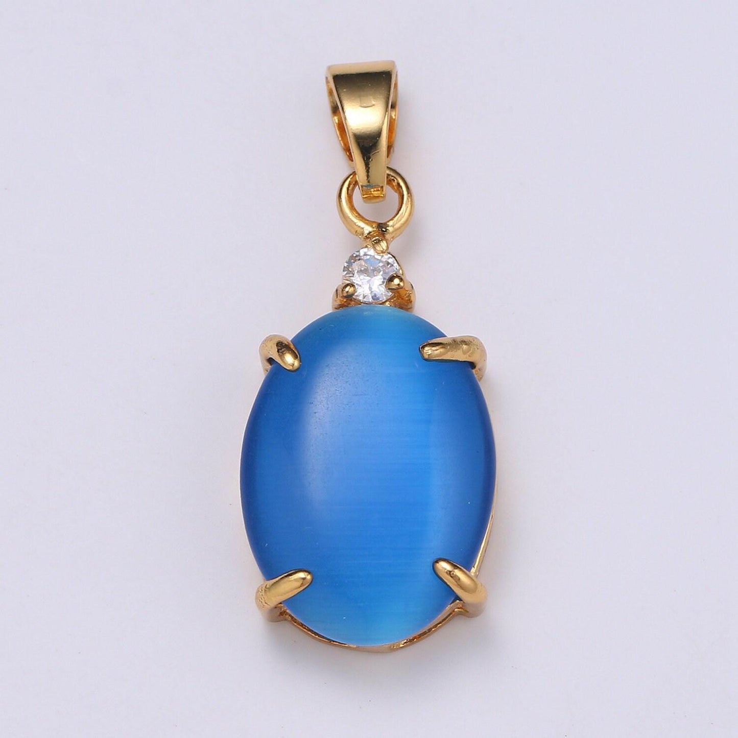 Multi color cat's eye: aqua,blue,clear,navy blue, emerald 24k gold solitaire cz pendant, large cat's eye stone, i681~i684