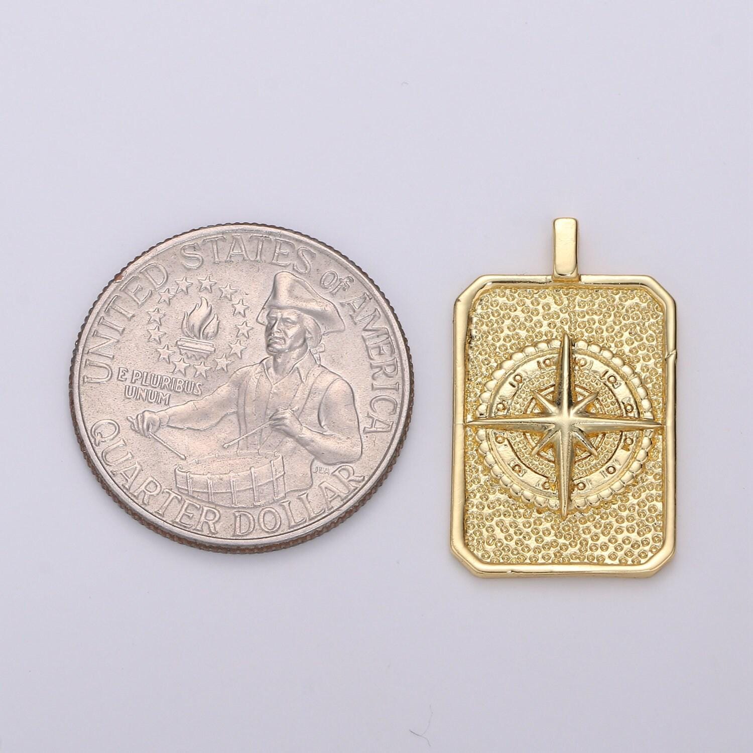 Tag charm 14k gold filled coin pendant, medallion charms, compass charms, military tag charm for necklace bracelet earring i-675