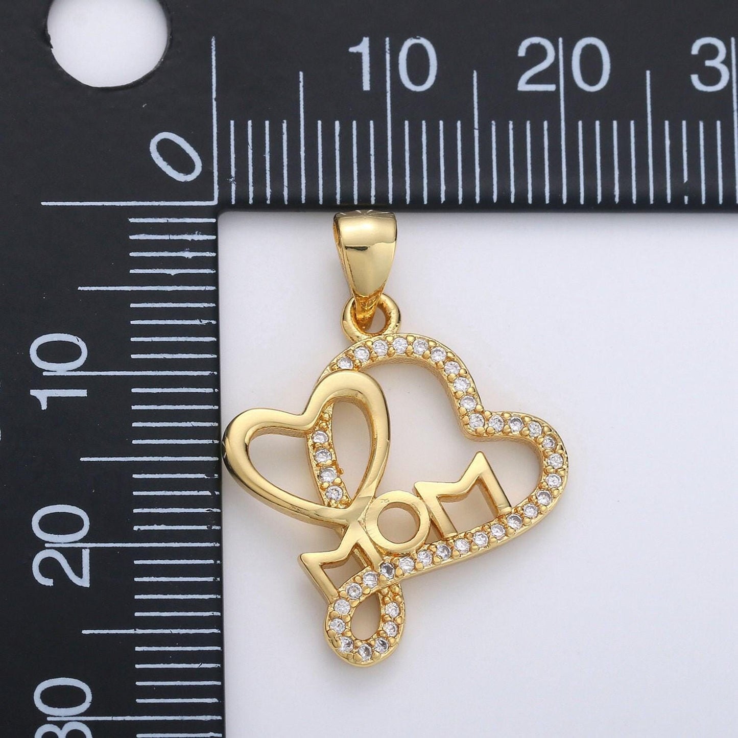 Dainty mom charm pendant, mother's day charms pendants, mom heart, 14k gold filled charm micro pave mom charm dangle pendant i-669