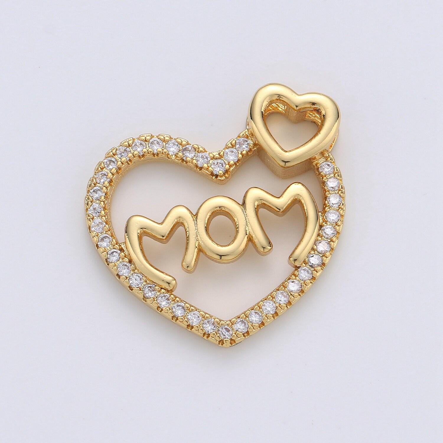 Dainty heart pendant cubic mom charm, mother love pendant jewelry in 14k gold filled i-668