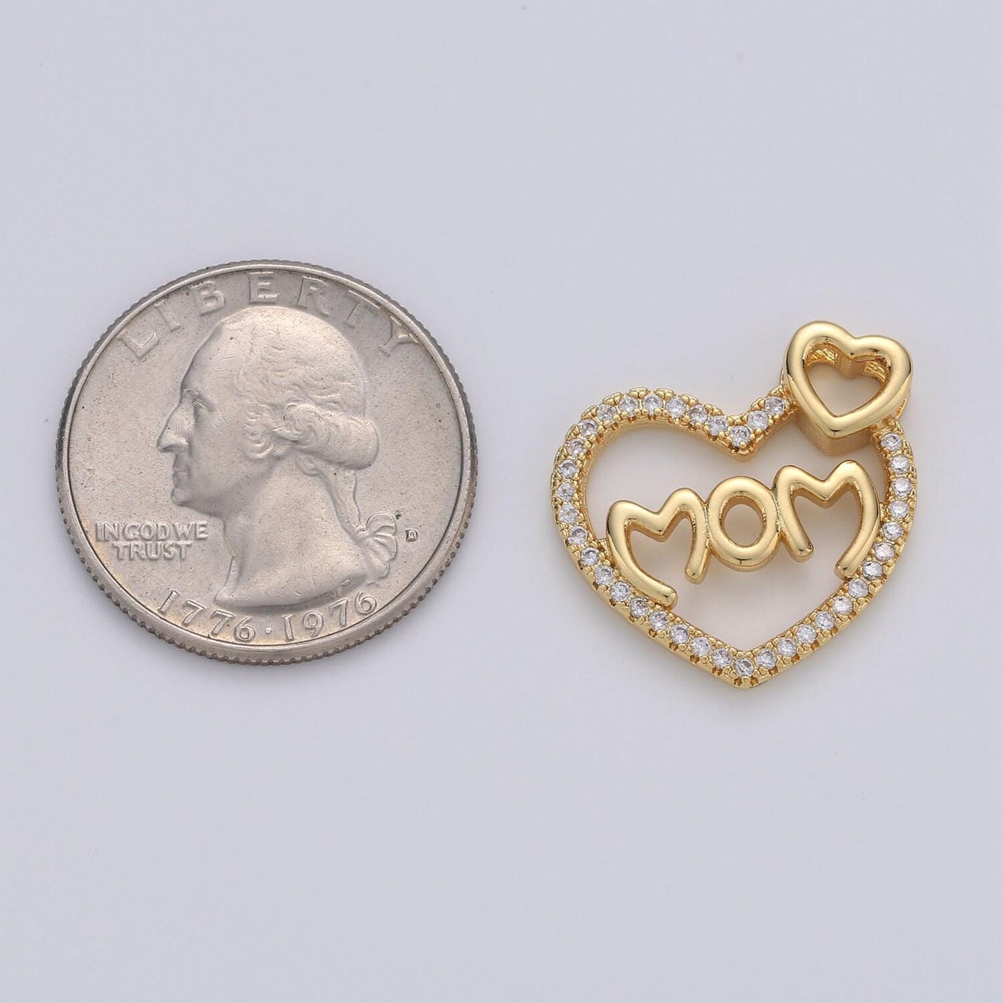 Dainty heart pendant cubic mom charm, mother love pendant jewelry in 14k gold filled i-668