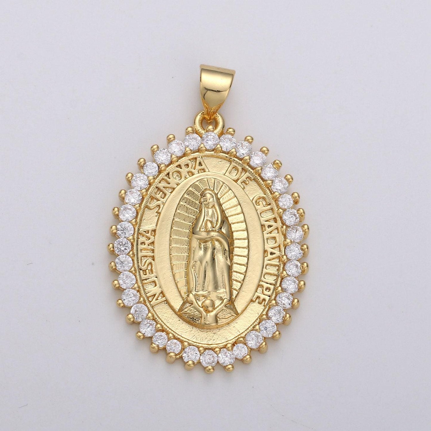 1pc gold micro pave lady guadalupe charm, cubic zirconia virgin mary pendant charm, charm, for religious jewelry making supply