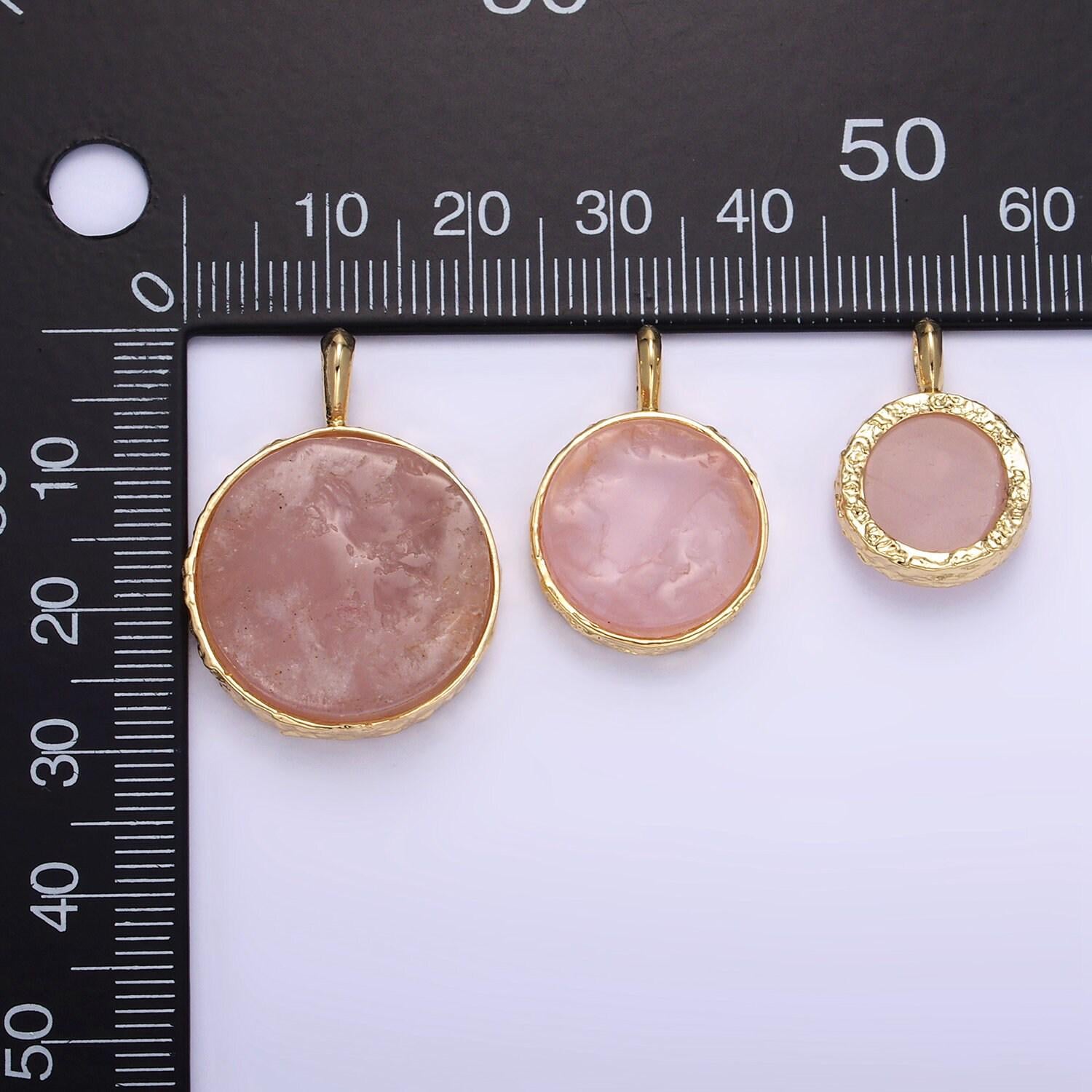 24k gold filled rose quartz round coin freeform gemstone with hammered bezel maximalist charm | i653 i654