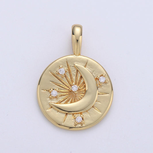 Celestial jewelry gold crescent moon charm double sides design jewelry making supply 24k gold findings, i-648