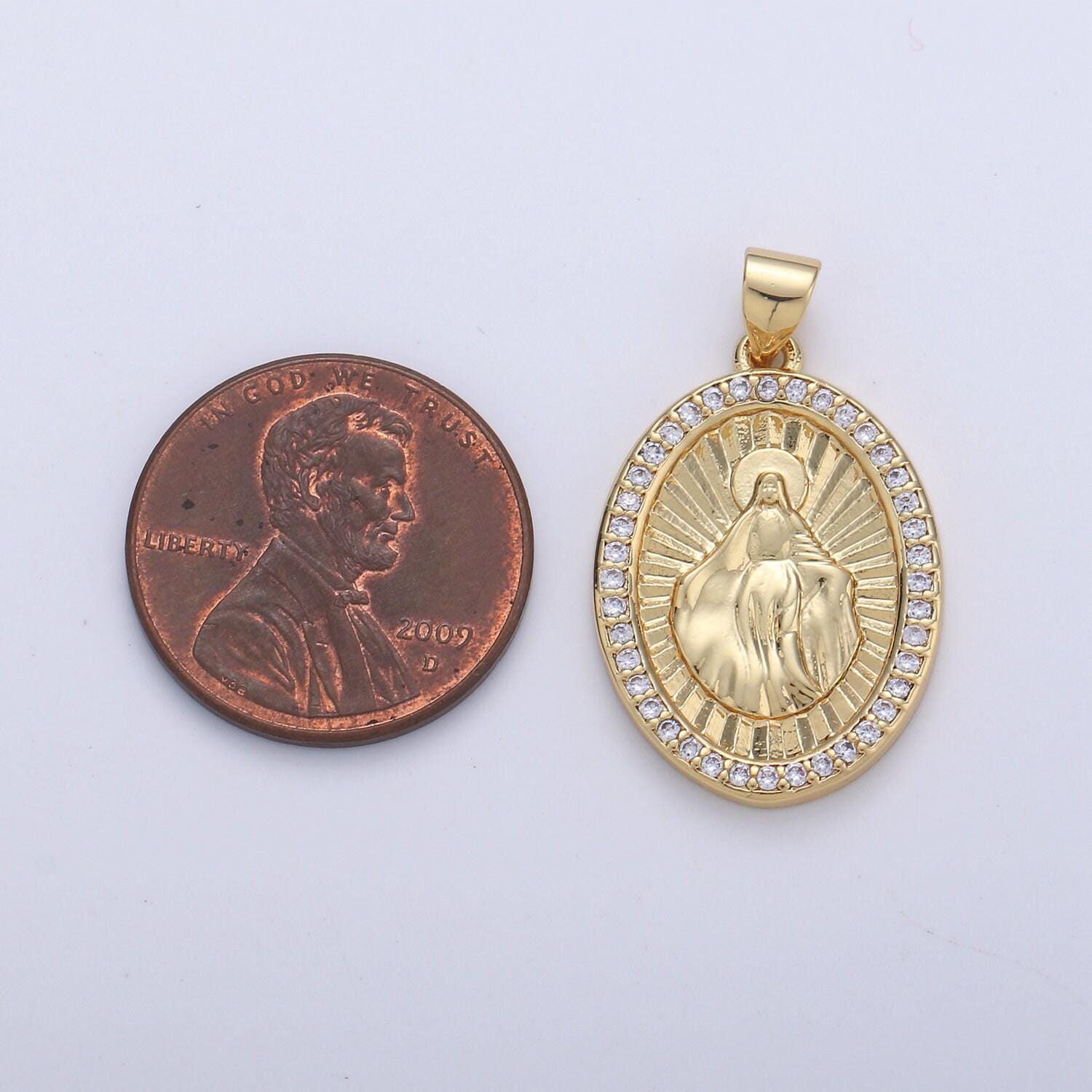 24k gold filled miraculous lady pendant delicate micro pave charm necklace for religious jewelry pendant i-646