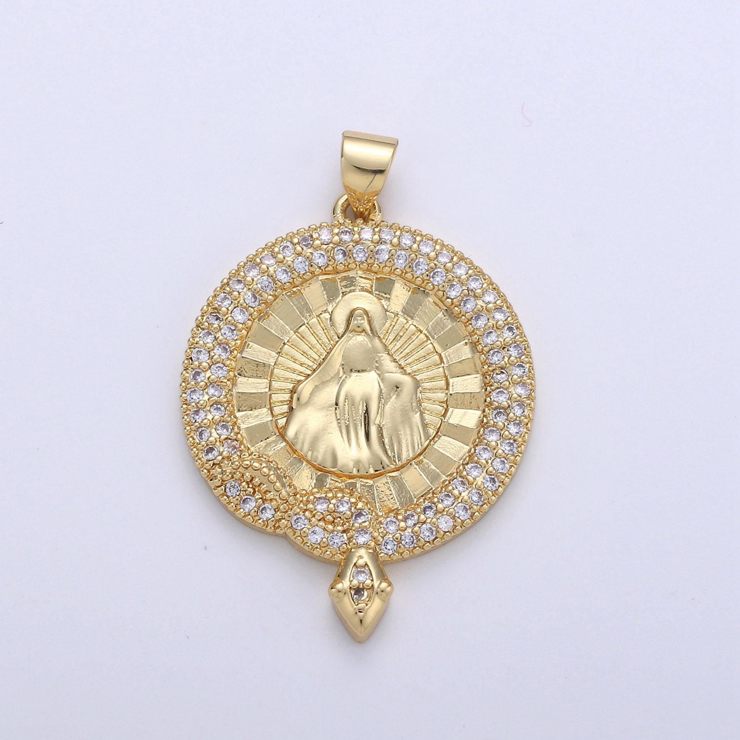 24k gold filled our lady of guadalupe virgin mary round circle delicate micro pve charm necklace for religious jewelry pendant i-645