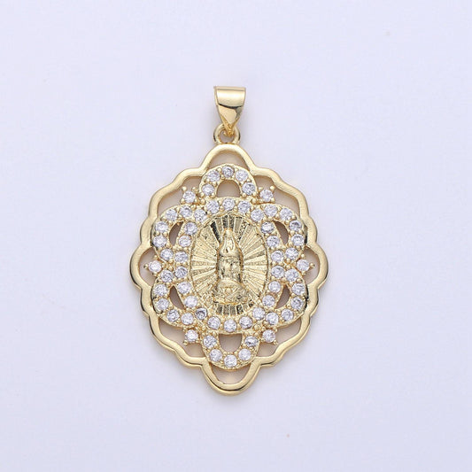 Gold medallion virgin mary pendant pendant round coin pendant in 24k gold filled religious jewelry charm pendant for necklace i-640