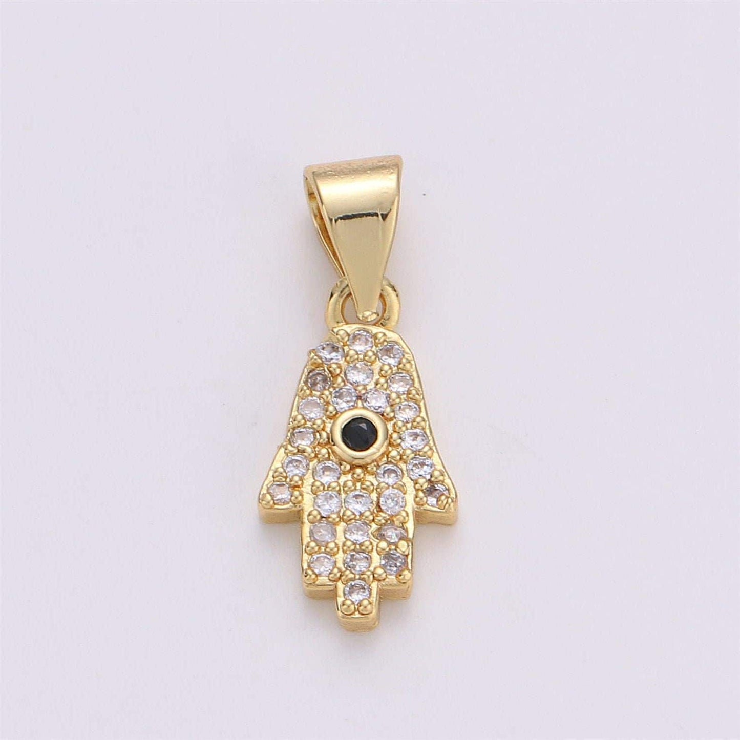 24k gold filled dainty evil eye pendant hamsa hand with micro pave cubic zirconia cz stone for spiritual talisman necklace or bracelet i-587