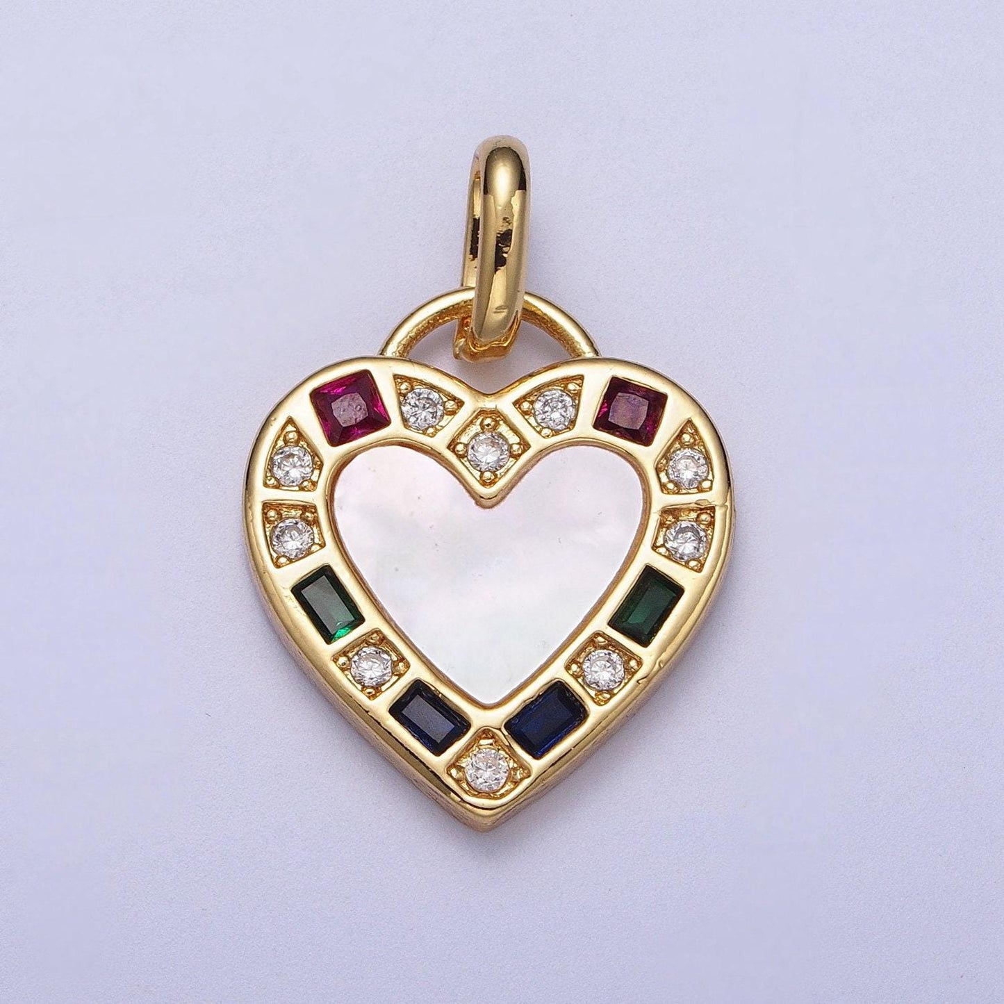14k gold filled heart love multicolor cz shell pearl pendant | i580