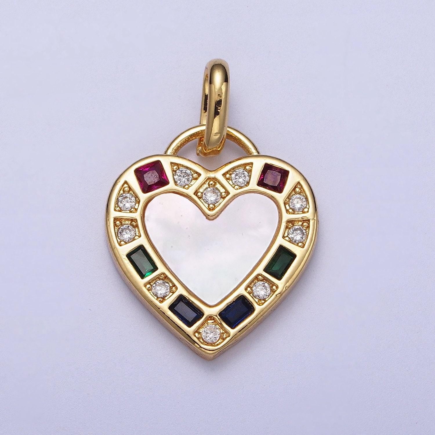 14k gold filled heart love multicolor cz shell pearl pendant | i580