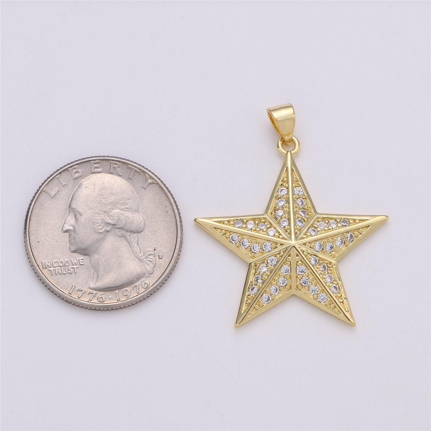 24k gold filled cute celestial star pendant with micro pave cubic zirconia cz stone for necklace or bracelet i-575